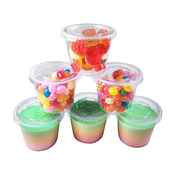 TashiBox Plastic Portion Lids Jello Shot Souffle, Dressing Condiment Cups, 5.5oz-100Sets, Clear…