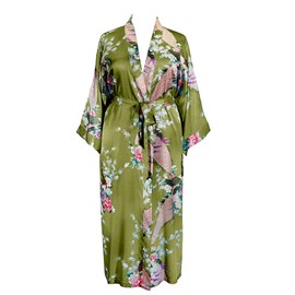 Applesauce 838 - Plus Size Women's Kimono Long Robe - Floral (US One-Size fits most 1X 2X 3X) (Peridot Green)