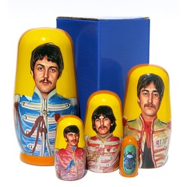 KaleaBoutique Long Lasting Collectible Beatles 5 Piece Russian Style Nesting Doll Memorabilia Stacking Matryoshka Doll - 5.75 Inches Tall - Includes a Glossy Blue Gift Box