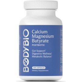 BodyBio Butyrate Supplement - Postbiotic for Gut Microbiome Health, Digestion and Regulation Support - Butyric Acid with Calcium Magnesium - 100 Capsules