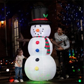 VIVOHOME 8ft Height Christmas Inflatable Snowman with Scarf and Hat Colorful Rotating Led Lights Blow up Outdoor Yard Decoration