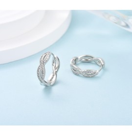 Sterling Silver Hoop Earrings for Women Girls, Cubic Zirconia Twisted Linear Silver Hoops│Hypoallergenic Dainty Hinged Hoop Earrings for Christmas│Inner Diameter: 15mm