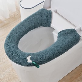 HADEEONG 2 Packs Toilet Seat Cover, Plush Warm Bathroom Toilet Seat Cushion with Snaps Fixed Washable and Reusable Toilet Seat Lid Cover Pads, Fits Most Toilet Seats, Teal