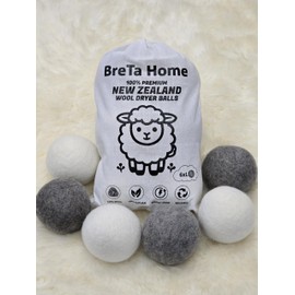 BreTa Home Wool Dryer Balls XL 6-Pack – Organic 100% New Zealand Wool, Reusable, Saves Drying Time, Reduces Wrinkles