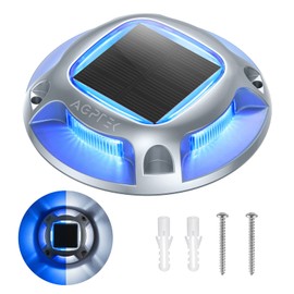 AGPTEK Solar Driveway Lights Outdoor 1 Pack, 2 Color Modes LED Deck Dock Marine Waterproof Security Marker Lights for Step Sidewalk Stair Garden Pathway Walkway Yard(Blue Light/Cool White)