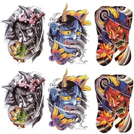 Yesallwas Hannya Tattoo Stickers, Face Hyottoko Set of 6, Long Lasting, Tattoo Stickers, Body Stickers, Men, Tattoo Stickers, Waterproof, Easy to Apply to Arms, Legs, Body, Chest, Shoulder, Back,