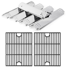 Criditpid Barbecue Replacement Parts for Nexgrill 720-0888, 720-0888N, 720-0830H, 720-0783E, 17" Cast Iron Cooking Grates & Stainless Steel Heat Plate Shields Kit for Nexgrill 5 Burner.