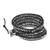 AeraVida Mystique Silver Fashion Crystal Five Black Leather Wrap Bracelet