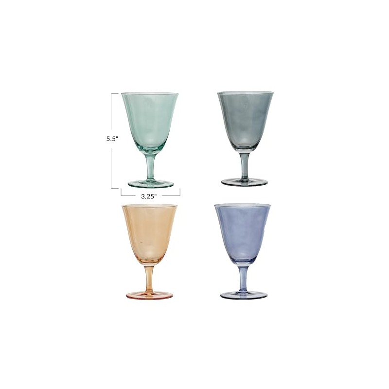 Creative Co-Op 8 Oz. Stemmed Wine Glass Set, Multicolor, Set