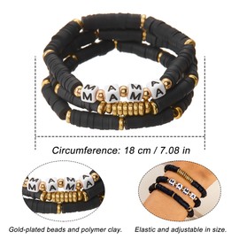 RINHOO FRIENDSHIP Clay Bead Bracelets Set for Women Bohemian MAMA Stackable Gold Beaded Polymer Clay Colorful Stretch Elastic Layering Bracelets Summer Beach Jewelry Set (Style 1-Black)