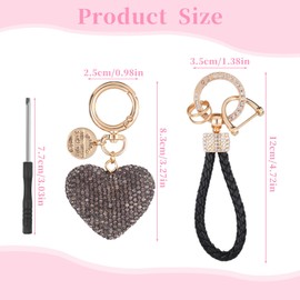 Piriuuo Black Heart Keychain Charm, Cute Bling Keychains for Women Rhinestone Keychain Glitter Heart Bag Charm for Bags Purses