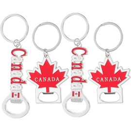 Llaveros Metálicos con Bandera Canadiense y Abrebotellas 4 Piezas con Diseño Hoja de Arce Resistentes y Compactos para Viajes Regalos Viajeros y Celebraciones