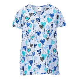 24|7 Comfort Scrubs Women's 24/7 Comfort V-Neck Scrub Top with Pockets, Key to Heart Blue, Large