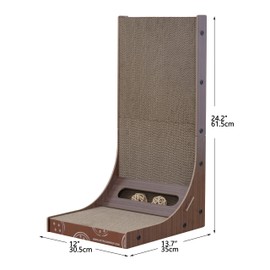 PetPals® Poly Angled Cat Scratcher with Replaceable Corrugated Inserts, Rattan Toys, Adjustable Stabilizers, Space-Saving & Eco-Friendly Design for Small to Large Cats