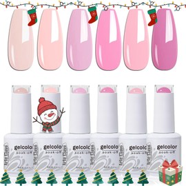 Coral Pink Gel Nail Polish Set of 6 - Festive Gradient Colors from Sweet Baby Pink to Nude Pink, Perfect for Christmas Parties, Holiday Salon & DIY Nail Art. 8ml Each 644…