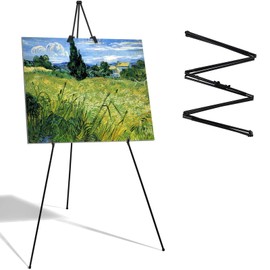 Mutualsign Easel Stand 63" Folding Easels for Display, Portable Floor Standing Tripod Black Easel, Welcome Sign Stand for Wedding, Painting, Arts & Crafts (with Clips)