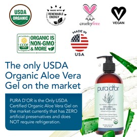 PURA D'OR PURA D'OR 16 Oz ORGANIC Aloe Vera Gel - Lavender - All Natural - ZERO Artificial Preservatives - Deeply Hydrating & Moisturizing - Sunburn, Bug Bites, Rashes, Small Cuts, Eczema Relief - Skin & Hair