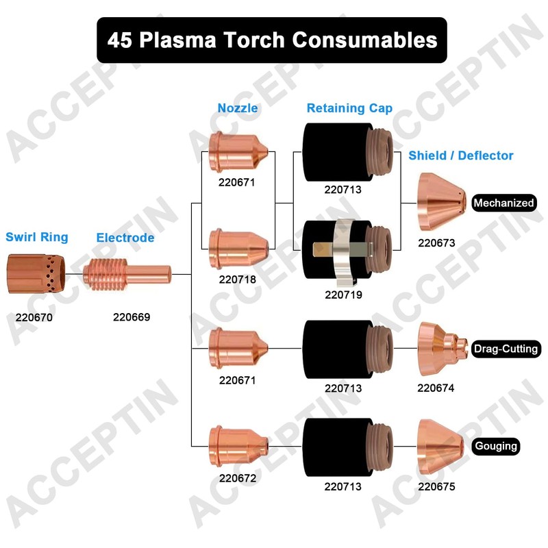 ACCEPTIN 220669 Electrodes 10pcs and 220671 Tips 10pcs Fit 45
