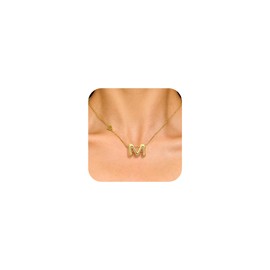 LILIE&WHITE Gold Initial Necklaces for Women Gold Heart Necklace Cute Pendant Necklace Heart Initial M Necklace Dainty Women Jewelry Mother’s Day Gift Gold Necklaces Letter Name Choker Necklaces