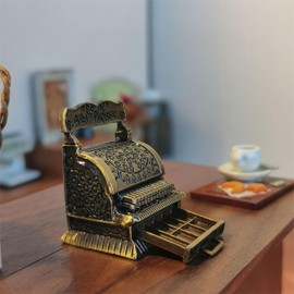 Vintage Style Gold Cash Register: 1:12 Dollhouse Miniature with Opening Drawer