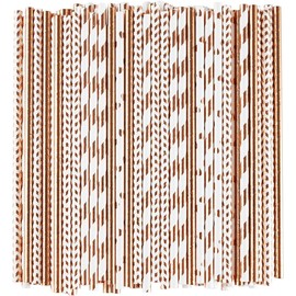 ALINK Rose Gold Paper Straws Hen Party Paper Straws Rose Gold Paper Straws 4 Styles Plastic-free Straws for JGA, Wedding, Birthday, Party Accessories, Pack of 100