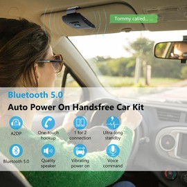 Handsfree Bluetooth for Phone Car Kit, Bluetooth Car Speaker Auto Power On Navigation Assistant Car Visor Bluetooth Receiver with Back Clip, Cars Handsfree Speakerphone Adapter