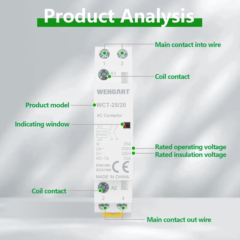 Wengart 25A AC Contactor 2-Pole 2NO, AC 120V Coil Modular