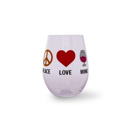 "Peace Love Wine" Stemless Wine Glass | Funny Novelty Drinkware For Home Bar, Hippie Gifts | Oversized Cup For Tea, Margaritas, Cocktails, And Beverages | Holds 20 Ounces