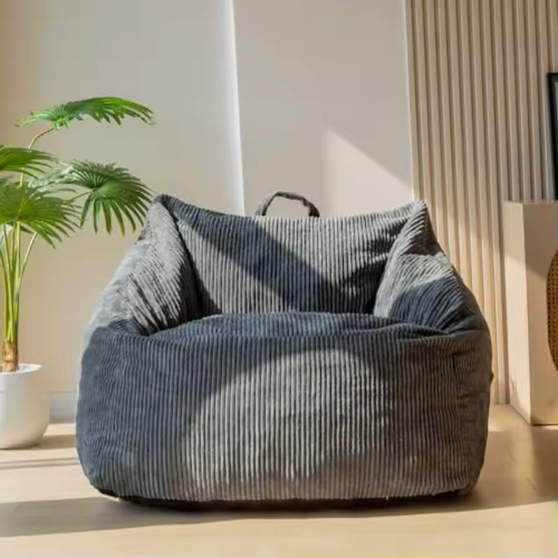 Dark Grey Bean Bag Chair with Handle, Floor Sofa for