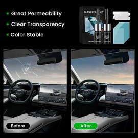 Windshield Repair kit,Windshield Crack Repair Kit 2 Bottles Car Glass Repair Kit Windshield Chip Repair Kit Cracks Gone Glass Repair Fluid Quick Fix for Chips,Cracks,Bulls-Eye,Star-Shape Cack (Black)