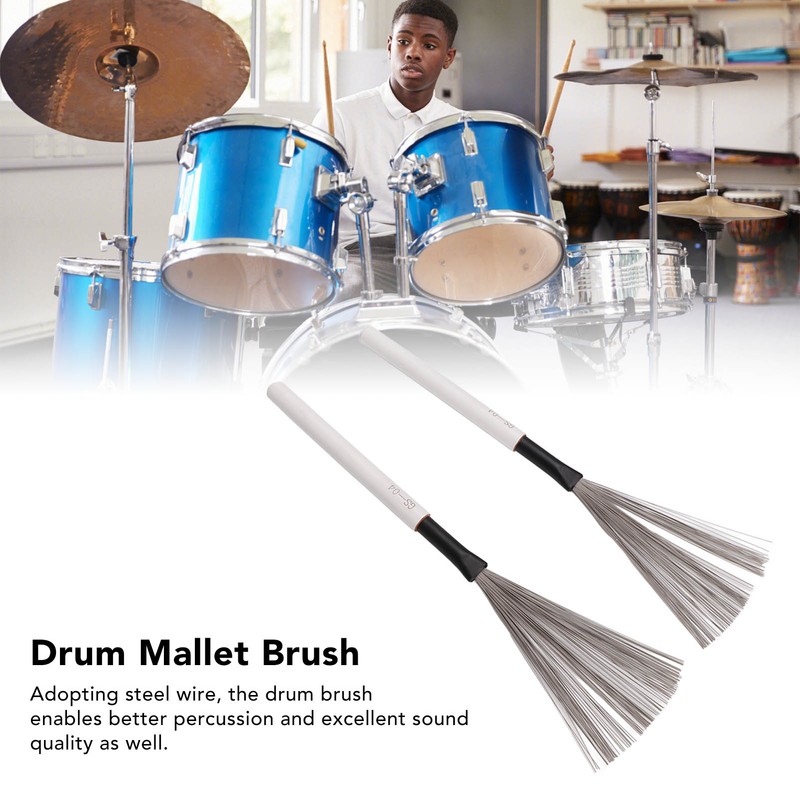 Drum Brush Steel Wire Maple Wooden Handle Percussion Tool Instrument