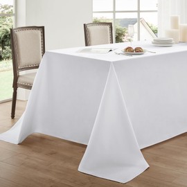 Aocoz Rectangle Tablecloth 60x84 Inch - White Table Cloths Stain Resistant Decorative Washable Polyester Table Cover for Dining Table Banquets Buffet Parties and Wedding