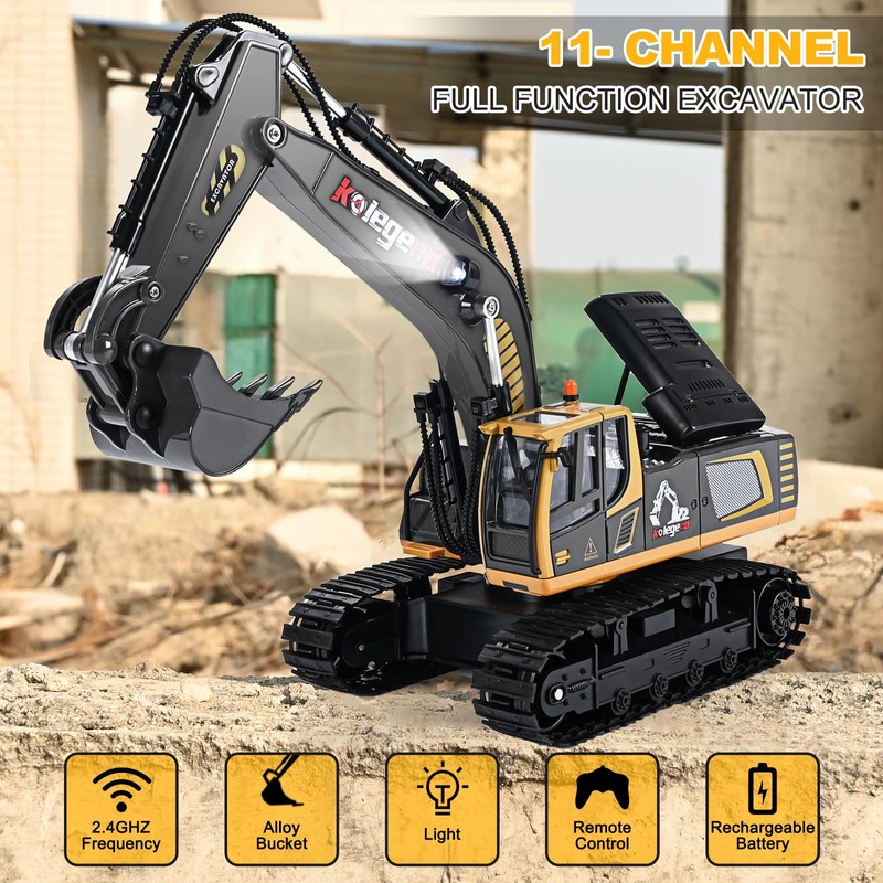 kolegend Remote Control Excavator Toy 16 Inch, 9 Channel RC