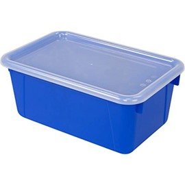 Storex Small Portable Cubby Bin with Cover, 5-Pack Blue