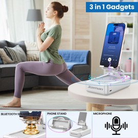 JTEMAN Portable Phone Stand with Speaker Bluetooth Wireless,Gifts for Men Women,Birthday for Women,Kitchen Gadgets for Men,Phone Holder for Desk - White