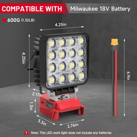 Azocek New Upgrade LED Work Light Compatible with Mil-wau-kee 18V Battery, 48W 4800LM Flashlight, 18V Battery Cordless Work Light with Low Voltage Protection & Dual USB & Type-C Charging Port (48W)