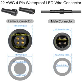 MAD OWL 4 Pin Waterproof LED Wire Connector, 22 AWG 393.7inch/10M IP68 Male and Female Heads Extension Cable for Indoor and Outdoor LED Strip Light(1 Item Black)