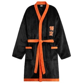 Dragon Ball Z Men's Bathrobe with Pockets and Belt, Cuddly Men's Bathrobe, black