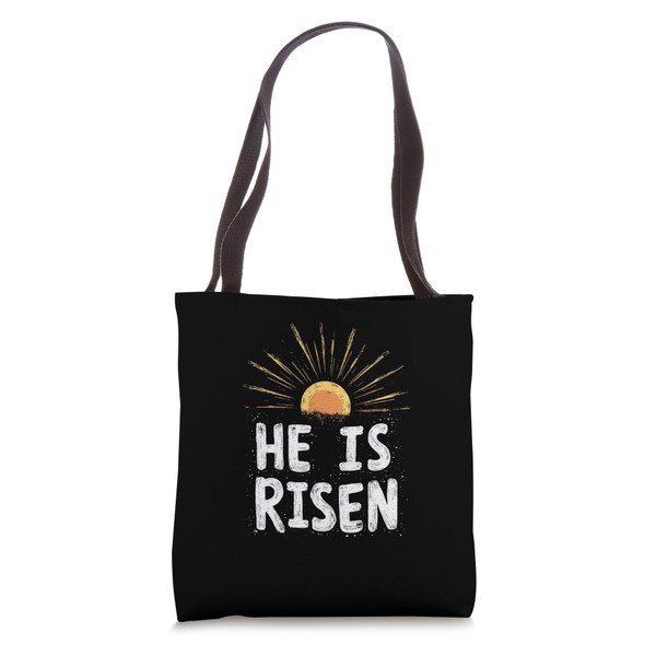 Easter HE IS RISEN Religious Typography Tote Bag