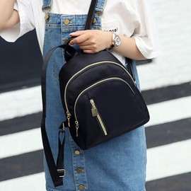 Black Small Backpack, Polyester Lightweight Small Waterproof Backpack for Womens Adult Kids School Travel