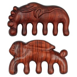 Tostyles 2PCS Wood Wide Tooth Hair Comb Head Scalp Massage No Static Green Sandalwood Hair Pick Wooden Comb for Women Men Kids Hair Neck Hands Legs Caring Tool (Horse+Rabbit)