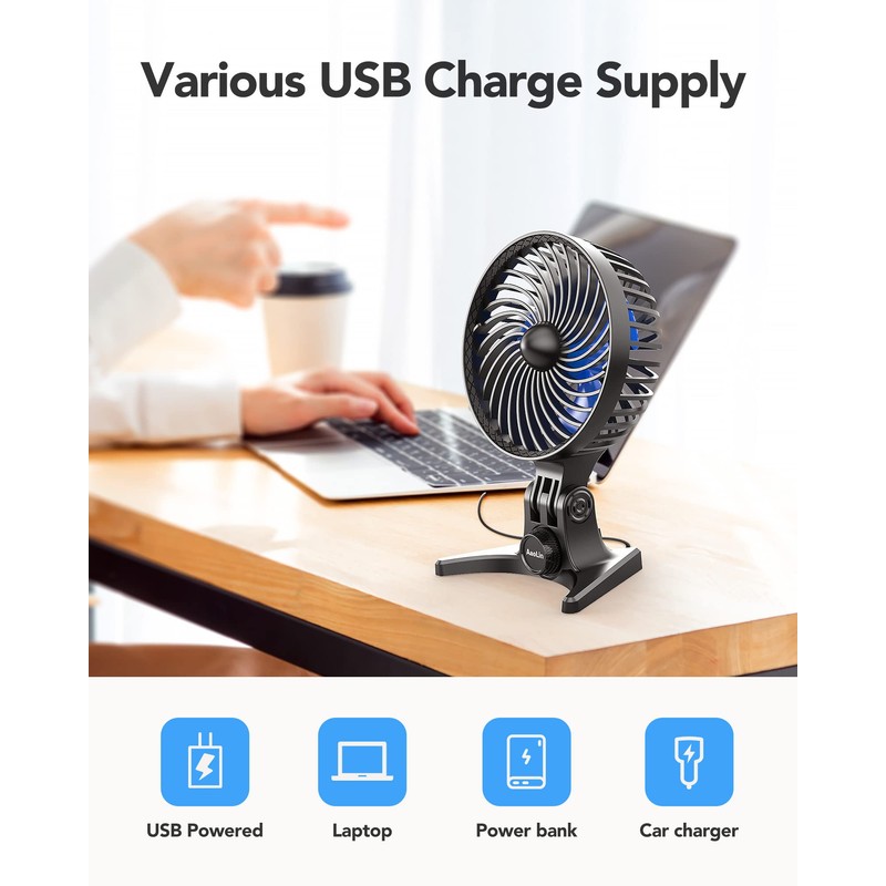AaoLin USB Desk Fan, Small Fans with CVT Variable Speeds,