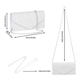 White Clutch Purse for Women, Elegant Pleated Evening Bags with Chain Strap, Sparkly Green Sequin Envelope Clutch Bag, Formal Shoulder Handbag for Wedding, Party, Prom, Cocktail, Date Night
