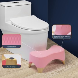 Toilet Stool,7" Poop Stool- 550 lbs Weight Capacity, Toilet Potty Stool for Adults,Bathroom Stool with Non-Slip mat (Pink/Bamboo Color)