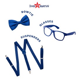 Dress Up America - Juego de tirantes de neón, pajarita, anteojos de sol, accesorios para adultos y niños, Azul, Niñito