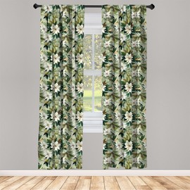 Lunarable Floral Window Curtain Panels 4 Pack, Art Leafy Atmosphere of Aquarelle Look Jungle Flowers in Wild Nature Bohemian, Lightweight Set with Rod Pocket, 4 Panels of - 28"x63", Olive Green Beige