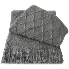 Battilo Home - Manta de punto suave, ligera, con textura de diamante y borla para cama, sofá (gris, 127 x 152 cm)