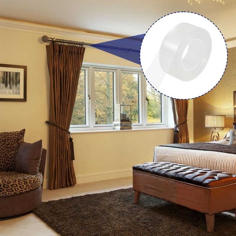 Curtain Rod Slide Smooth Tape, 1IN x 16FT Clear Quiet