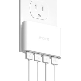 Cargador de Pared USB Slim iHome: Cargador USB Multipuerto AC Pro, Adaptador de Enchufe y Bloque de Carga para Teléfono, 4 Enchufes para Tomacorriente