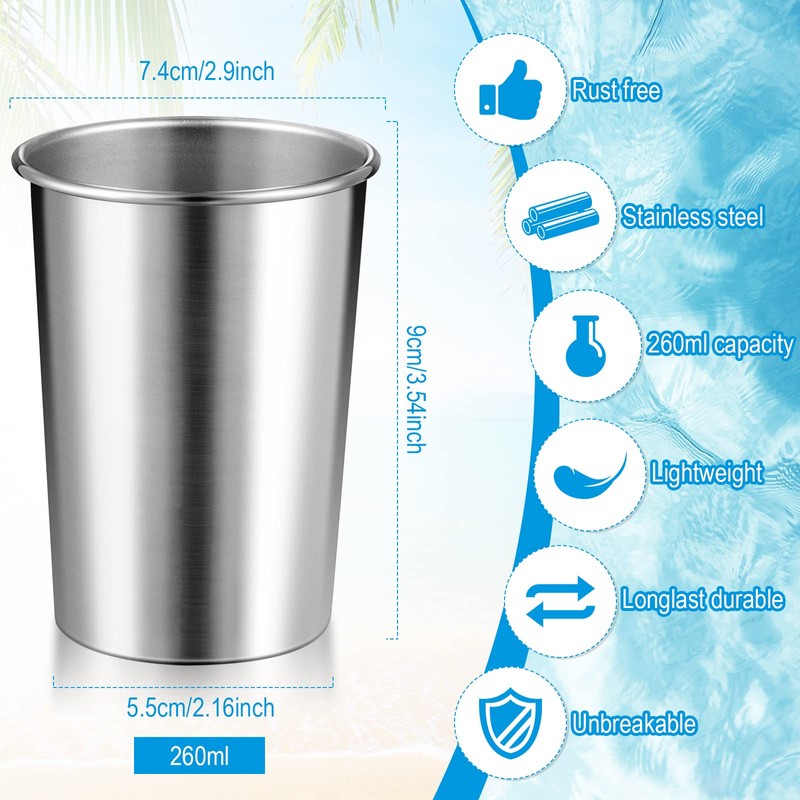 Meanplan 50 Pcs 8.8 Oz Stainless Steel Cups Bulk Small